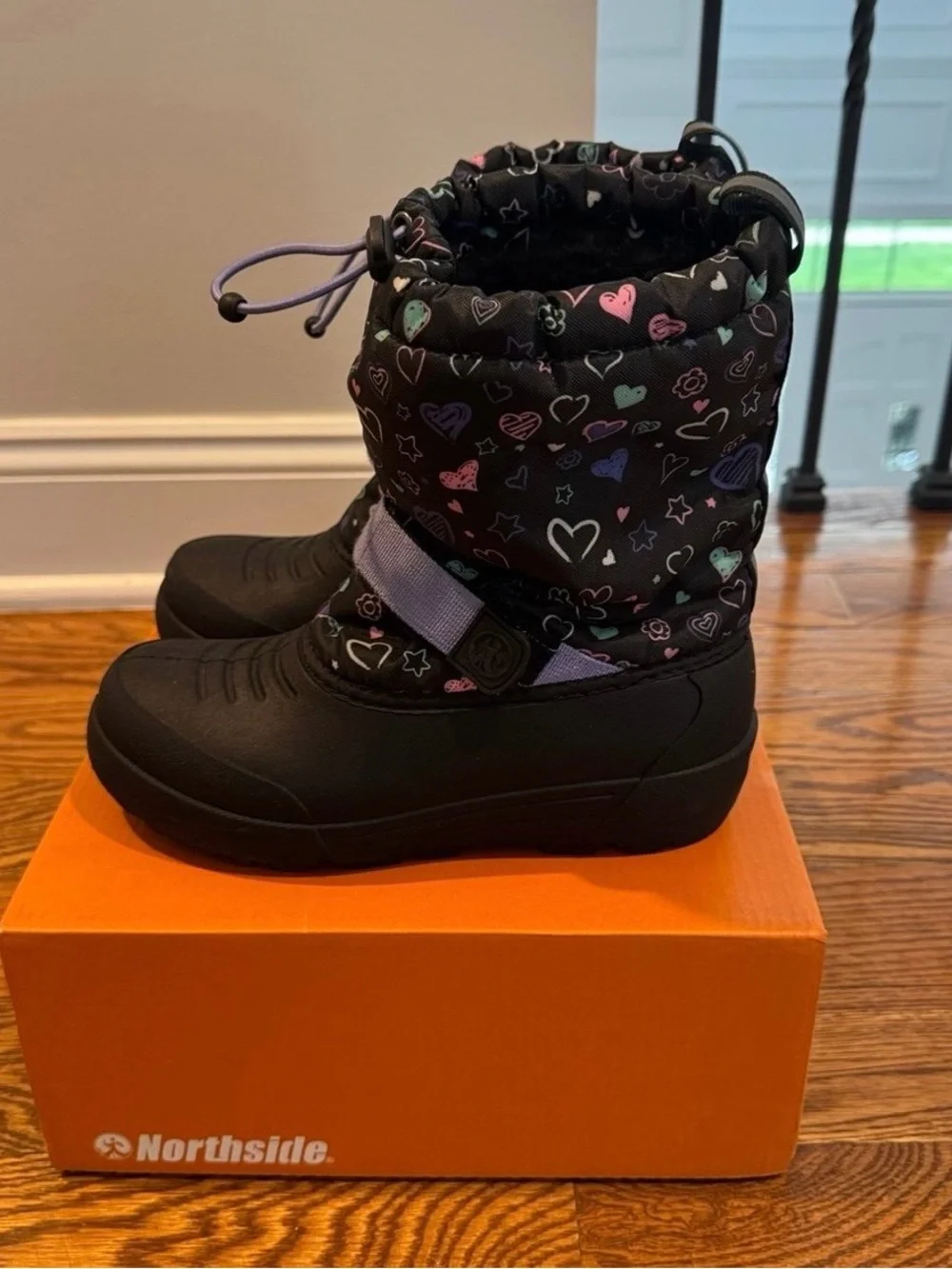 Girls Northside black & purple frosty insulated winter snow boots - size 5